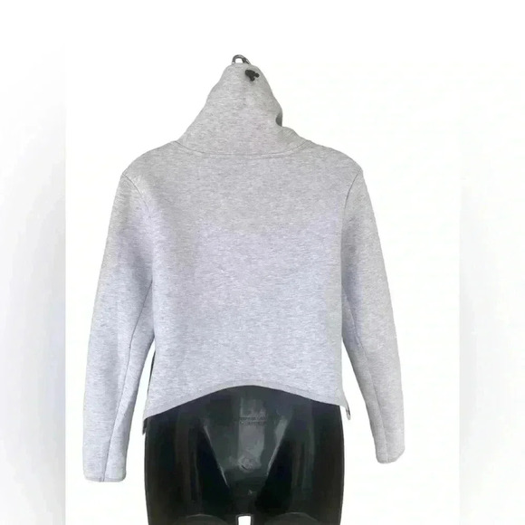 NIKE WOMENS DRI FIT CROP ROLL NECK SWEATSHIRT front pockets sz small color Grey - Picture 4 of 8